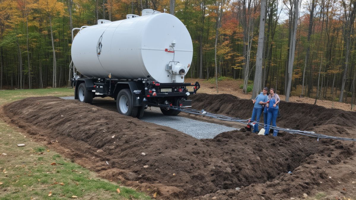 Satisfied customers with newly installed septic system by Joe's Septic