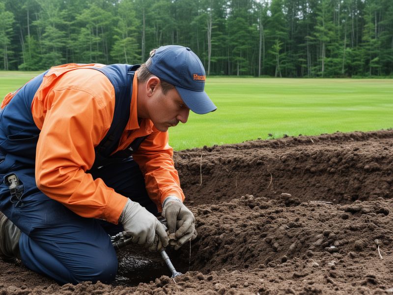 Professional septic system installation technician working on drainage field