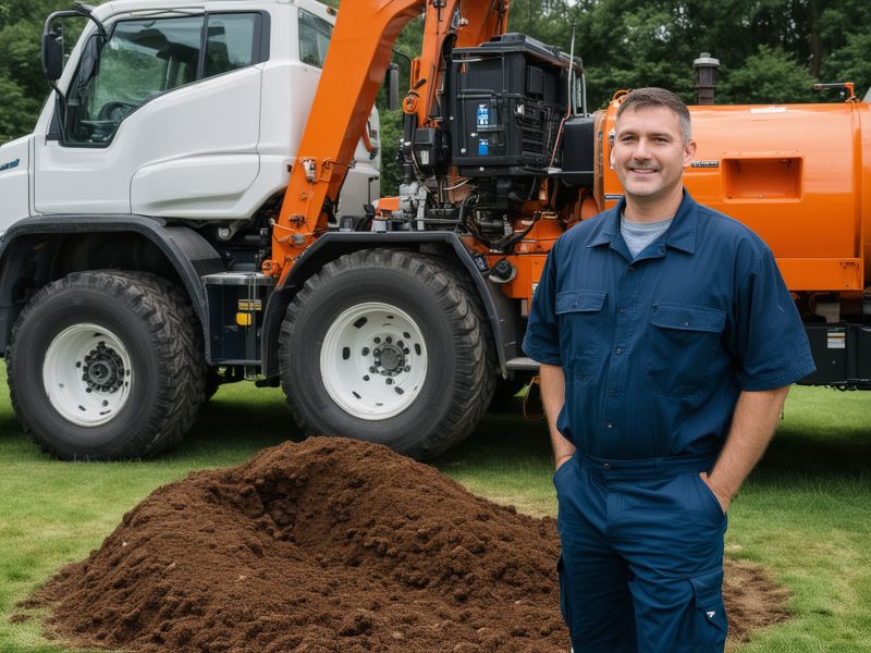 Modern septic service equipment and professional team at work