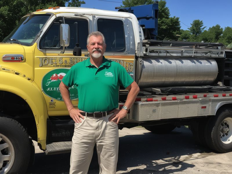 Joe Lowery, founder of Joe's Septic Cleaning Service, standing with company truck