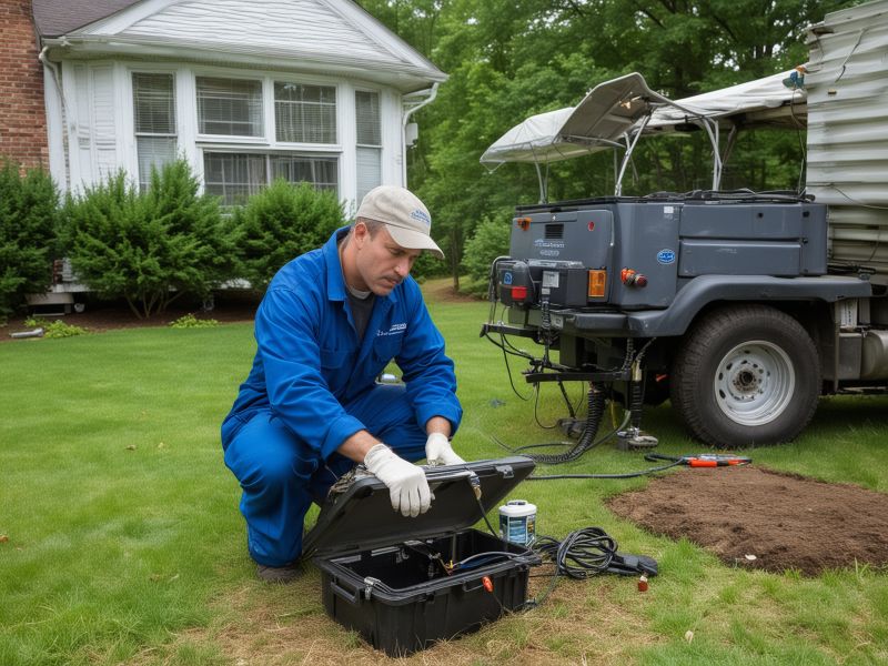Professional septic repair technician using diagnostic equipment to identify system issues
