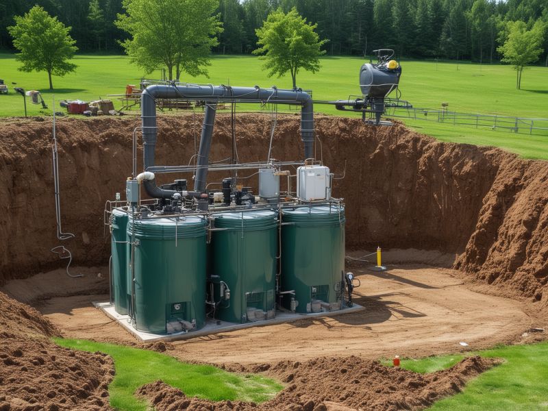 Professional septic tank installation process with modern equipment